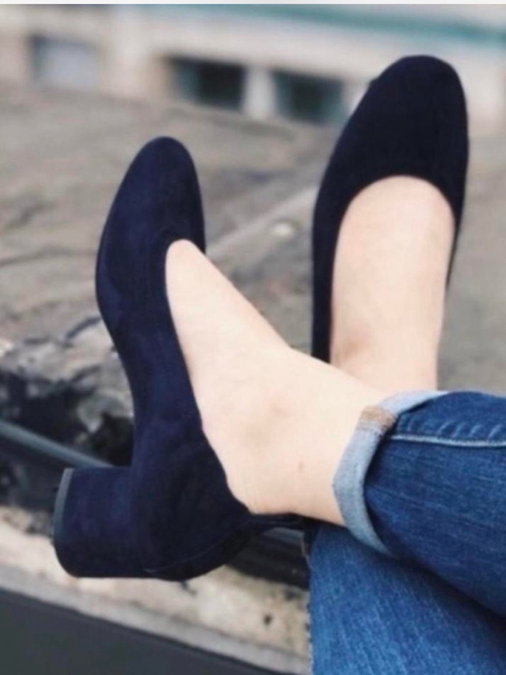 Everlane the day heel Navy Suede Block Heel Pumps 9